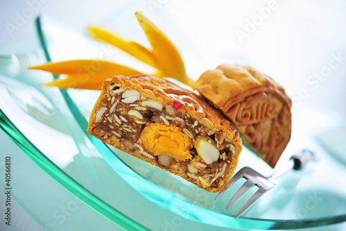 Photo: Mooncake filled with salted egg (China) Mooncake filled with salted egg (China)