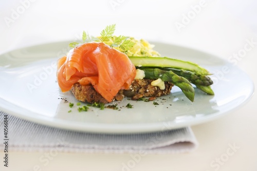 Photo: Smoked salmon with asparagus and scrambled egg on bread Smoked salmon with asparagus and scrambled egg on bread