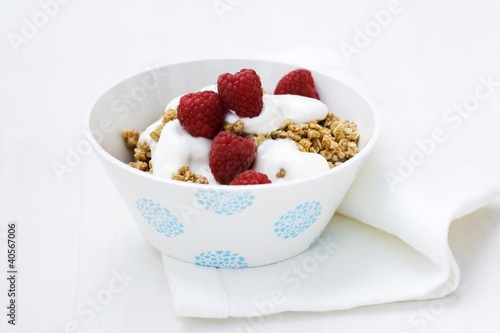 Photo: Muesli with yoghurt and raspberries Muesli with yoghurt and raspberries