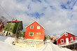 green, orange and red houses of Henningsvær green, orange and red houses of Henningsvær