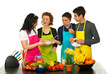 Happy friends baking together