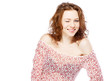 Beautiful red-haired model on white background