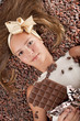사진:beautiful girl with chocolate on cocoa beans beautiful girl with chocolate on cocoa beans