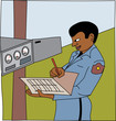 Black man checking meters and writing down readings