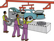Vector: Black male workers on motor vehicle assembly line Black male workers on motor vehicle assembly line