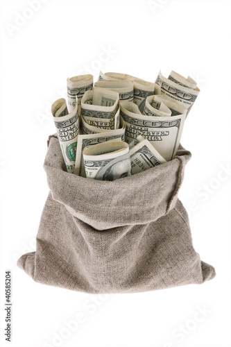 Foto: Dollar Geldscheine in einem Sack Dollar Geldscheine in einem Sack