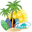 Palm trees and surfboards