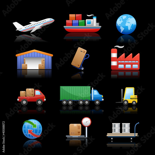 Vector: Industry & logistics Icons // Black Background Industry & logistics Icons // Black Background