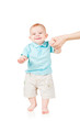 smiling child walking hand in hand with mom