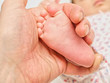 Someone holding an infants foot