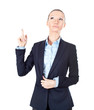 Business woman pointing up