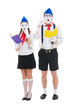 studio shot of funny mimes with books