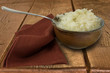 Sauerkraut in a Brown Bowl on Rustic Table Sauerkraut in a Brown Bowl on Rustic Table