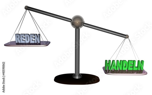 Illustration: 3D Waage3 - REDEN - HANDELN 3D Waage3 - REDEN - HANDELN