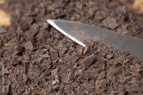 Photo: cut chocolate and knife cut chocolate and knife