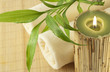 Bamboo plant and candle over towels