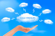 Hand with cloud computing diagram