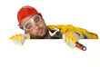 worker holding blank poster
