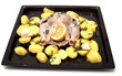chicken and potatoes on oven-tray