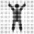 Silhouette of man with hands raised,