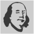 Silhouette portrait of Franklin on a white background, halfton