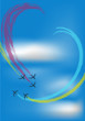 five airplanes in blue sky