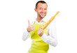 Handsome man with an apron and cooking tools