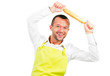 Handsome man with an apron and cooking tools