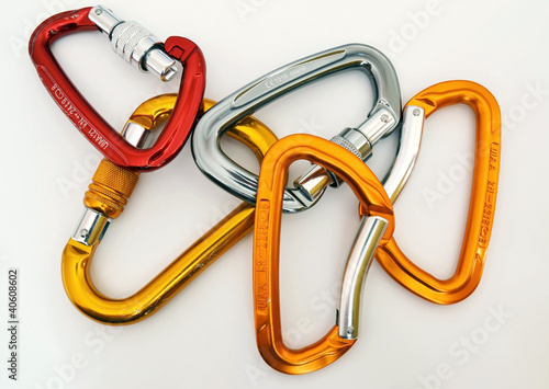 Photo: Climbing equipment - five multicolor carabiners Climbing equipment - five multicolor carabiners