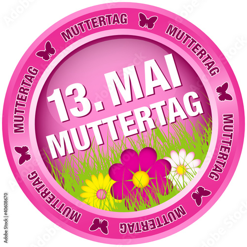 Vektor: Button Blumen "13. Mai Muttertag" pink Button Blumen "13. Mai Muttertag" pink