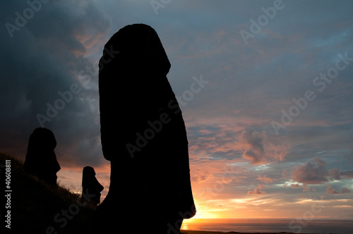 Photo: Sunrise at Rano Raraku volcano, Easter island (Chile) Sunrise at Rano Raraku volcano, Easter island (Chile)