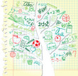 Paper with tree and colorful school symbols