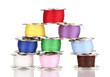 Metal spools of thread isolated on white