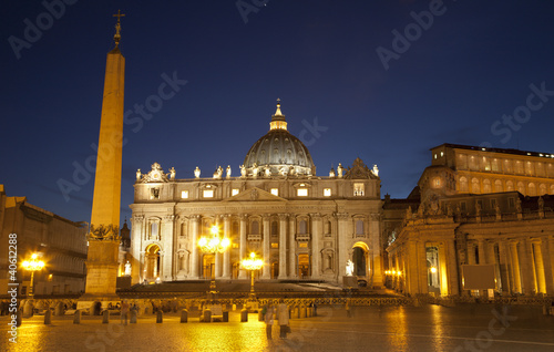 Photo: Rome st. Peter s basilica and obelisk in evening Rome st. Peter s basilica and obelisk in evening