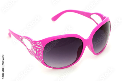 Photo: Women glamorous pink sunglasses isolated on white Women glamorous pink sunglasses isolated on white