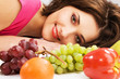 Lovely woman among fruits Lovely woman among fruits