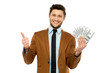 Photo: Man with dollar bills showing thumbs up Man with dollar bills showing thumbs up
