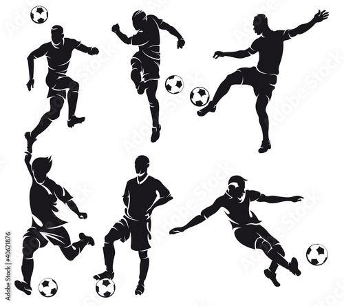 Vector: Set of six vector football (soccer) players silhouette with ball Set of six vector football (soccer) players silhouette with ball
