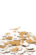 Abstract pieces of egg shell with white empty space on top.