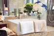 Modern style bathroom design with hand wash basin and other deco