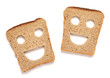 Funny bread slices on white background