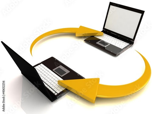 Illustration: Laptop exchange on white background Laptop exchange on white background