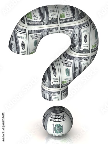 Illustration: Question mark sign 100 dollar wrap Question mark sign 100 dollar wrap