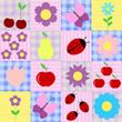 Spring background with fruits and flowers