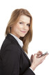 Foto: junge blonde Frau business look mit smartphone junge blonde Frau business look mit smartphone