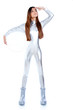 canvas print picture - futuristic silver woman full legth holding glass helmet