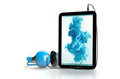 Tablet-PC mit Kopfhörer und Farbwolke Tablet-PC mit Kopfhörer und Farbwolke