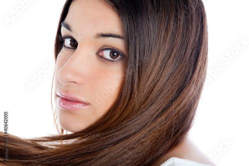 Foto: asian brunette indian woman with long hair closeup asian brunette indian woman with long hair closeup