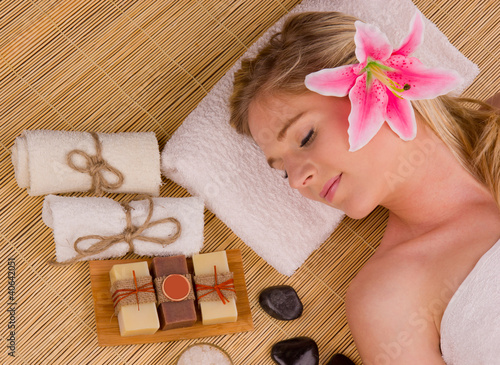 Photo: Beautiful woman relaxing, concept of spa Beautiful woman relaxing, concept of spa