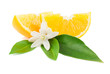 Orange with a flower and leaves